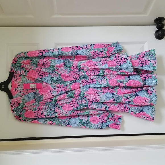 Lilly Pulitzer Cristiana Dress Oyster Bay Navy Always Be Blooming - Picture 2 of 16